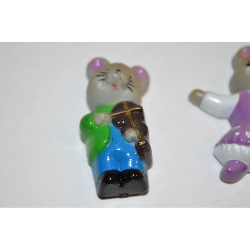 Vtg‎ Fridge Magnets 2 pc Mice Mouse Farmhouse Fiddle Square Dance Plastic retro